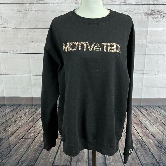Champion Sweatshirt Womens Large Black Crew Neck Pull Over Motivated Boxy - Picture 1 of 11